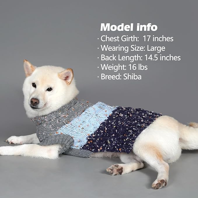 KYEESE Dog Sweater Color Block with Fuzzy Thread Knitted Turtleneck Dog Knitwear with dots in a Variety of Colors for Medium Dogs Fall Winter Dogs Clothes, Navyblue, XXL