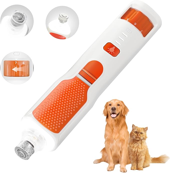 Dog Nail Grinder 7-Speed & 360° LED Light, Professional Pet Nail Grinder for Dogs and Cats, Electric Dog Nail Trimmer Painless Paws Grooming & Smoothing Tool for Large Small Dogs Cats Pets