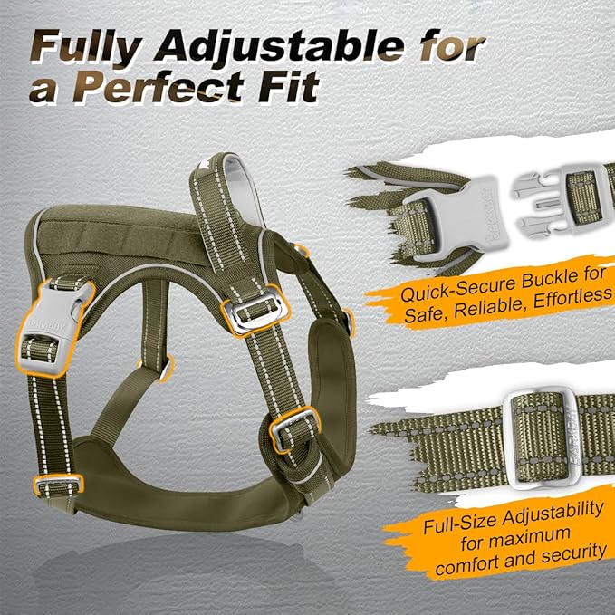 BARKBAY Service Dog Vest Tactical Dog Harness Medium Large Sized Dog Tags Personalized No Pull Adjustable Harness Reflective K9 Working Training Easy Control Military MolleSystem(Army Green,L)