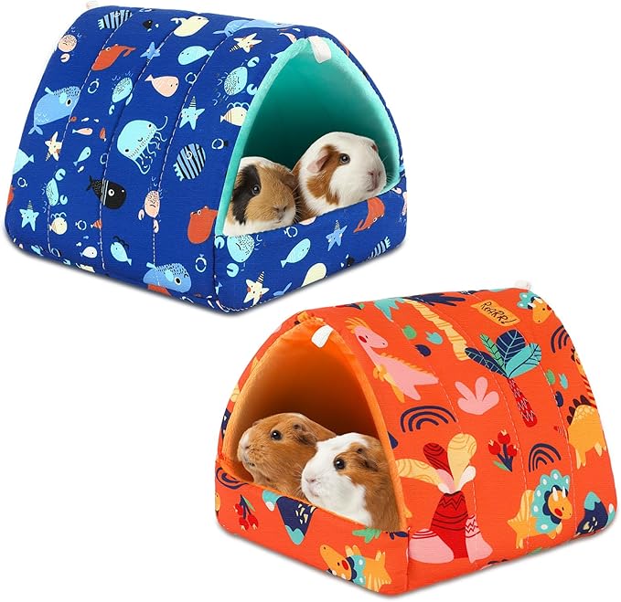 UPINS 2 Pack Guinea Pig Bed, Guinea Pig Hideout Washable Small Animal House Cage Accessories for Dwarf Rabbits Chinchillas Hamsters Hedgehogs Ferrets Bearded Dragons and Rats