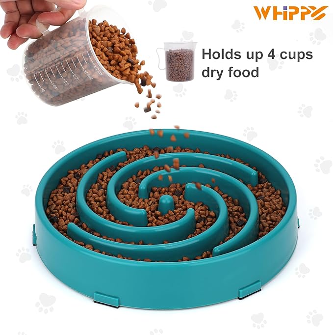 Green Slow Feeder Maze Puzzle Bowl - Large Dog Non Slip Food Feeding Dishes, Interactive, Bloat Stop, Choking Prevention