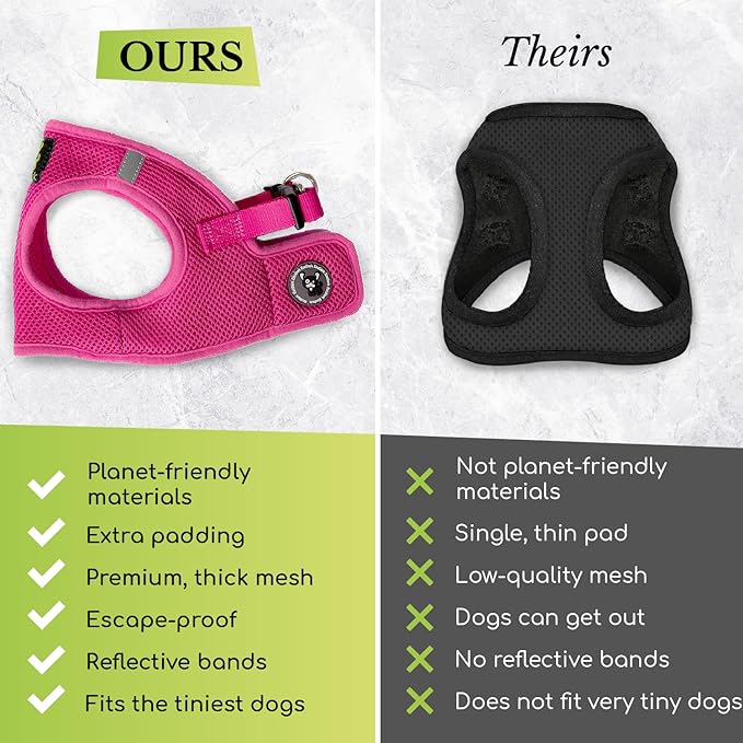 EcoBark Step in Dog Harness - Eco-Friendly Dog Harnesses for Small and Medium Breed Dogs - Reflective and Adjustable Body Halter Vest - Soft Mesh Toy Breed Harness (Lilac Pink, XL)