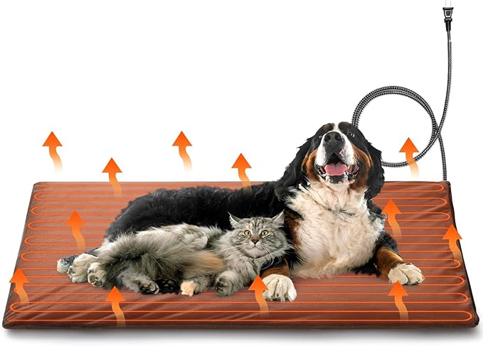 TURBRO 48x28” Extra Large Pet Heating Pad, Electric Heated Dog Bed for Large Breeds, Air Valve Design, Anti-Bite Cord, Ultra-Soft and Anti-Slip Cover, Outdoor and Indoor Use, UL Test Passed, Brown