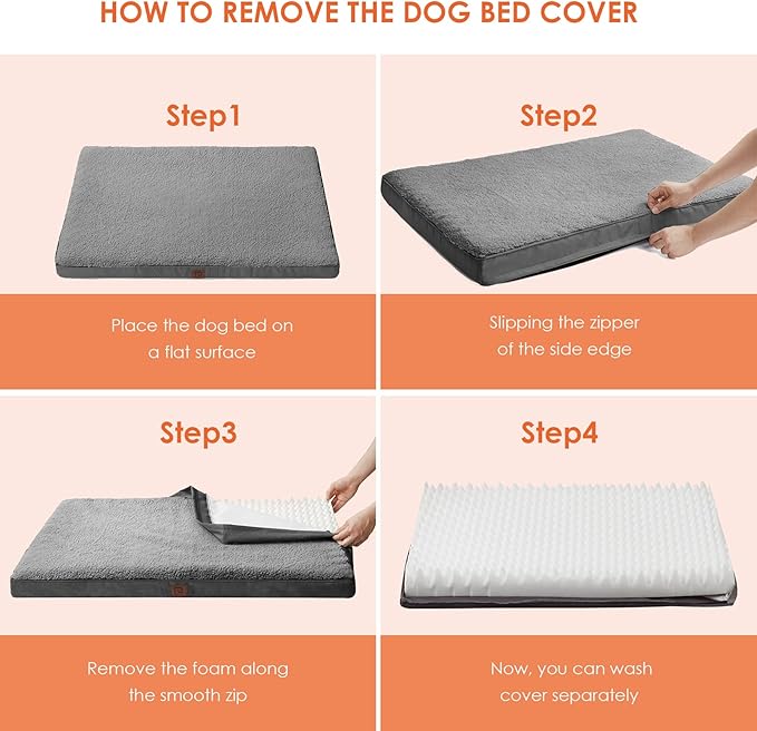 EHEYCIGA Washable Dog Beds for Large Dogs, Big Orthopedic Large Dog Bed with Removable Cover, Durable Pet Bed Dog Mat Mattress Cushion, Grey(36 x 27)