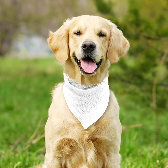 Dog's Bandanas Solid Color Soft Cotton Pet Scarf with Adustable Button,White,Large
