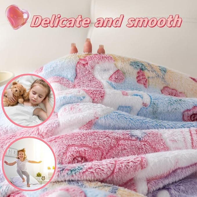 Best Unicorns Gifts Halloween Glow in The Dark Blanket for Boys & Girls, Cozy Soft Fluffy Unicorn Flower Girls Throw Blanket, Kids Blanket with Storage Bag, 60x50, Red