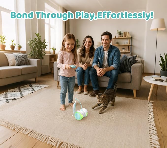 Remote Control Cat Toy with Auto Mode - Interactive Cat Toy Feather for Indoor, Moving Cats Catnip Toys & LED to Keep Bored Cats Active & Entertained