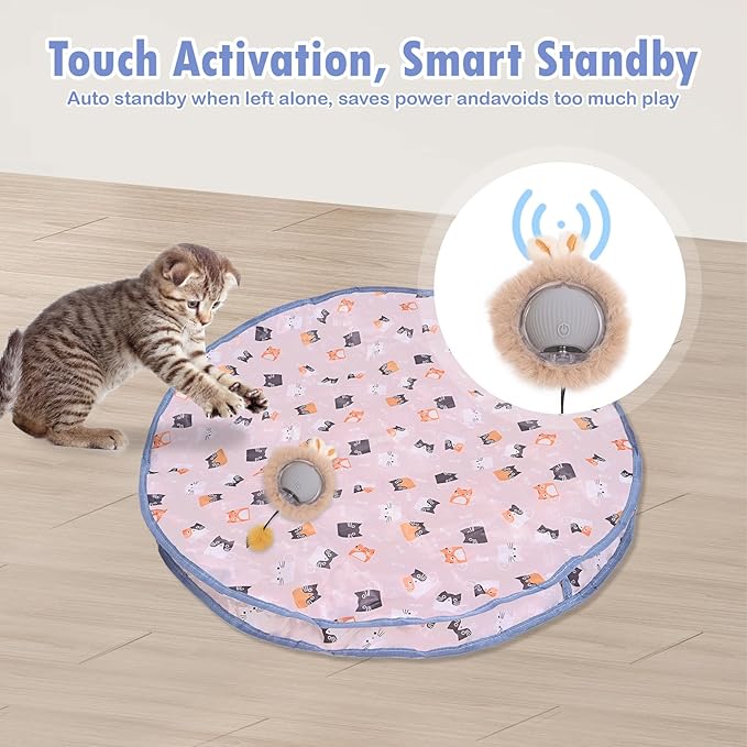 Interactive Cat Toys, Fast Rolling Ball in Play Mat, Automatic Motion Activated Moving Ball Hide and Seek Mouse Catching Game, 28" Play Mat for Cat,LED Lights, Auto On/Off