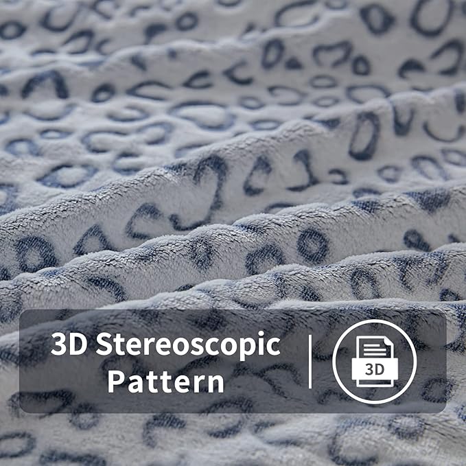 FY FIBER HOUSE Flannel Fleece Throw Microfiber Blanket with 3D Cheetah Print,90"X90",Blue