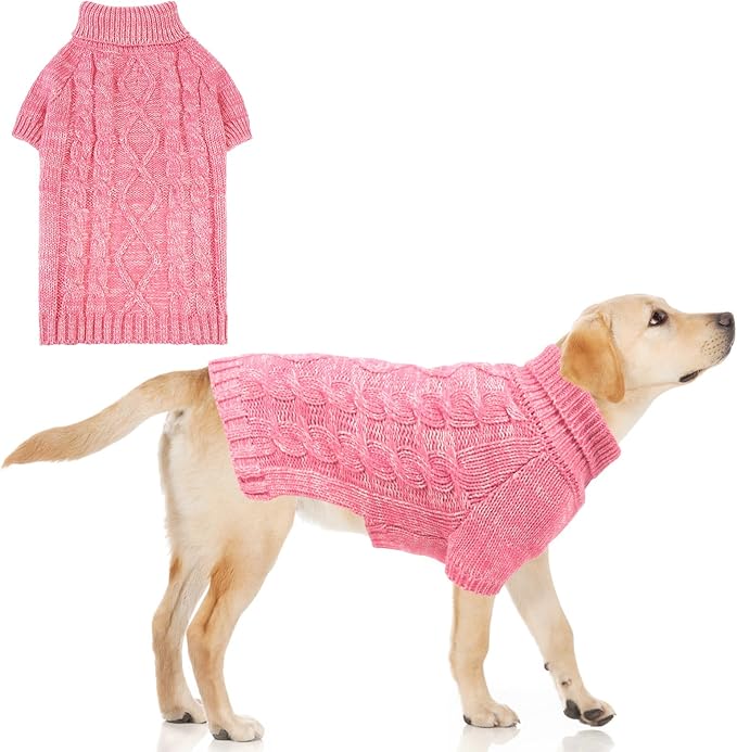 KOOLTAIL Thermal Knitted Dog Sweater for Small Medium Large Dogs, Turtleneck Cable Knit Doggy Winter Coat Warm Clothes Sweatshirt Outfits for Cold Weather,Pullover Pet Jumper for Puppy Cats Pink XL