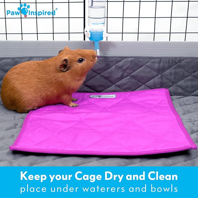Paw Inspired Guinea Pig Cage Liner Pads | Washable Fleece Bedding, Waterproof Bottom | Super Absorbent Pee Pad or Pet Bed Mat for Guinea Pigs, Ferrets, Rabbits, Hamsters, Small Animals (12"x12", Gray)