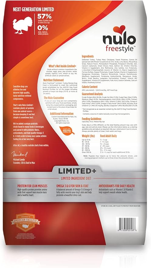 Nulo FreeStyle Limited Ingredient Dog Food, High-Protein Turkey Recipe, Grain-Free Natural Dry Dog Food for Adult Dogs & Puppies with Food Sensitivities, Single Animal Protein, 24 lb Bag