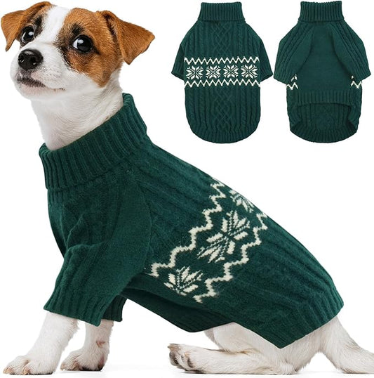 Kuoser Small Dog Sweater, Christmas Clothes, Pullover Puppy Knitwear Apparel for Small Dogs Boy Girl Yorkie Chihuahua, Green XS