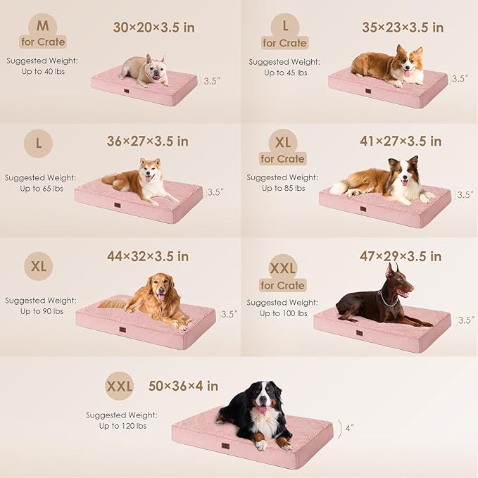 EHEYCIGA Orthopedic XXL Dog Beds for Jumbo Dogs with Removable Washable Cover, Pink, 50x36