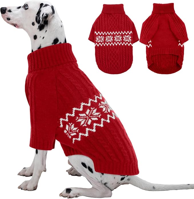 Kuoser Dog Sweater XL, Dog Sweaters for Large Dogs Boy Girl, Warm Pullover Doggie Cable Knitwear for Christmas, Winter Dog Clothes Pet Apparel for Labrador Beagle, Red XL