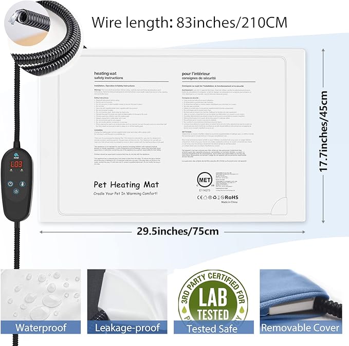 Pet Heating Pad Temperature Adjustment Dog Anti-bite Puppy with Timer Indoor Waterproof Pet Warming Electric Heated Bed Mat Dog