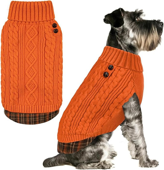 KYEESE Dog Sweater Soft Pullover Dog Sweaters for Small Dogs Girl Stretchy Knitwear Cat Clothes Comfy Pet Coat for Fall Winter Cold Weather Warm Turtleneck Small Dogs Sweater with Gingham Patchwork