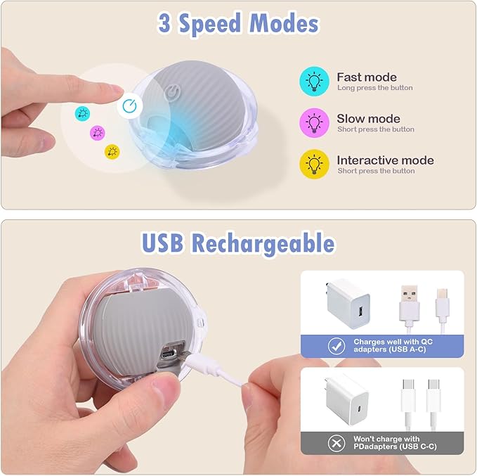 Interactive Cat Toys, Fast Rolling Ball in Play Mat, Automatic Motion Activated Moving Ball Hide and Seek Mouse Catching Game, 28" Play Mat for Cat,LED Lights, Auto On/Off