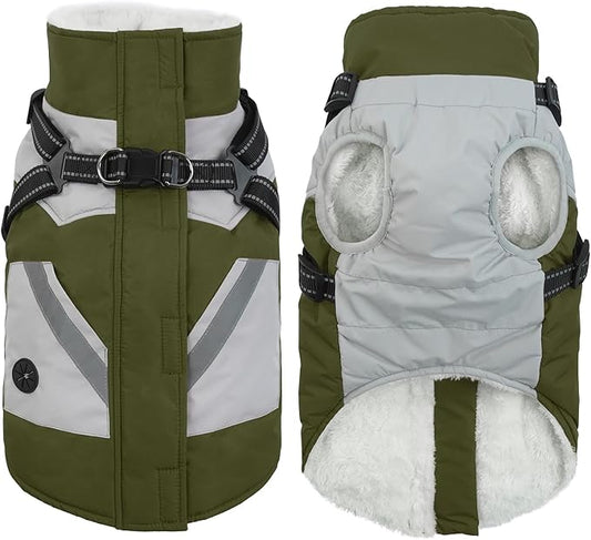 IECOii Warm Small Dog Coat Harness with D Ring -Green,Small- Zip Small Dog Jacket Winter Reflective, Fleece Lined Dog Snowsuit Snow Jacket,Pet Clothes for Small Dogs Yorkshire Terrier Bichon Shih Tzu