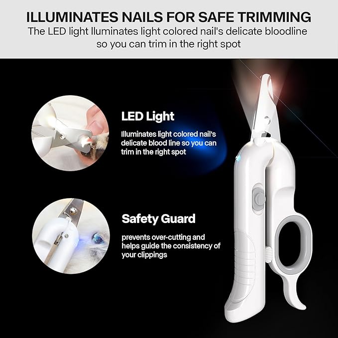 PAKEWAY Dog Nail Clippers with LED Light - Pet Nail Trimmer and File for Large Dogs, Small Dogs, Puppies, Cats, and Rabbits
