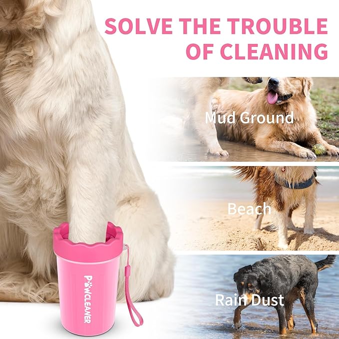 Comotech Dog Paw Cleaner, Pet Foot Washer - Quickly Clean a Muddy Paw, Soft Silicone Bristles, Suitable for Small, Medium, Large Breed Dogs, Pink (with 3 Absorbent Towel)