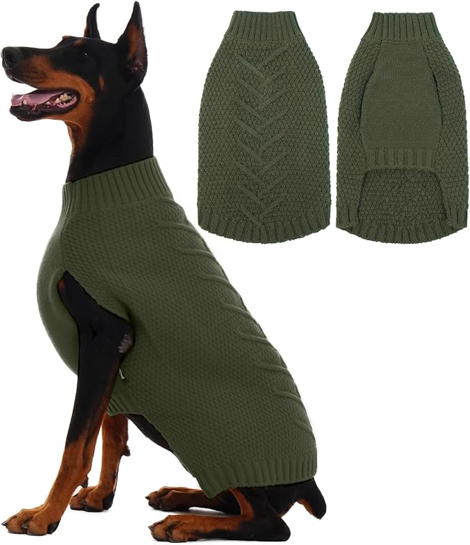 IECOii Extra Large Dog Sweater,XXXL Dog Sweater for Large Dogs Girl Boy,Xmas Dog Apparels Holiday Dog Sweater Large,Warm Dog Christmas Clothing Big Dog Sweaters for Labrador,Husky,Army-Green-3XL