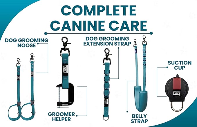 Prestige Elite - Set of 6 - Dog Groomers Helper Grooming Loops for Dogs Groomers - Adjustable Biothane Dog Grooming Loop, Belly Strap, Grooming Noose, Extension Strap & More - Dog Grooming Leash