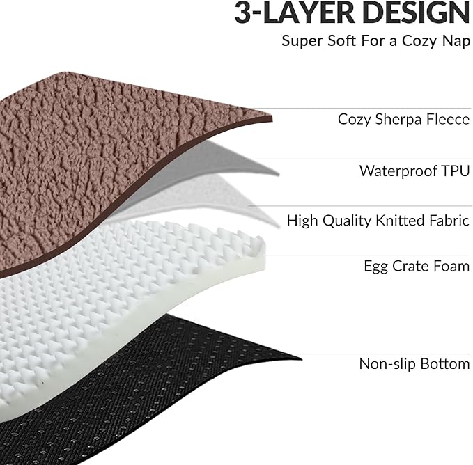 Patas Lague Orthopedic XL Dog Bed Large Sized Dog 42''X28'', Waterproof L Bolster Big Large Pet Sofa Beds with Removable Washable Cover, Soft Comfortable Pet Couch Crate Mat with Nonskid Bottom, Brown