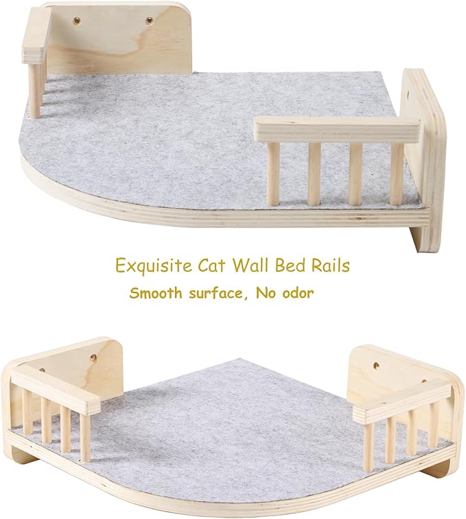 Cat Wall Shelves with 3 Steps Scratch Post, Climbing Shelf and Hammock for Indoor Cats (Wood)