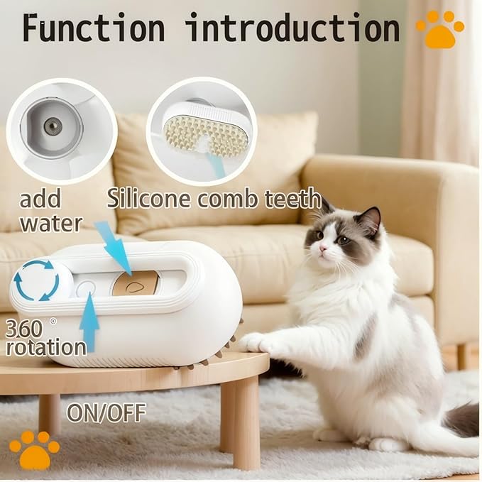 4 in 1 Cat steam brush, USB-Powered Pet Steam Brush for Dogs & Cats | Instant Fog Deshedding Tool, Reduces Shedding & Flyaway Hair | Gentle Grooming Brush for Dog & Cat Hair Loss Control (Orange)