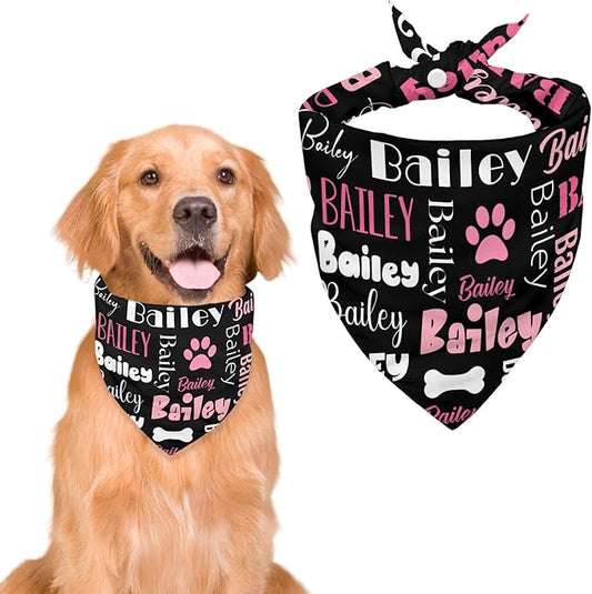 Personalized Dog Bandanas Custom Neckwear Name Button Anti-loosening Dog Scarf Triangle Bibs Kerchief Pet Costume Accessories for Small Medium Large Dogs Cats Pets Birthday-Black