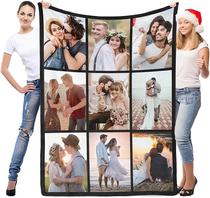 Custom Blanket with Photo, Personalized Photo Blanket, Customized Picture Blankets, Customizable Blankets, Personalized Anniversary Christmas Birthday Gifts for Women Men Her Him Couple