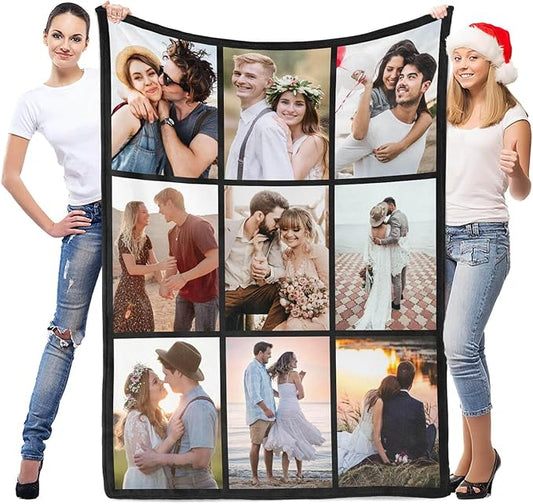 Custom Blanket with Photo, Personalized Photo Blanket, Customized Picture Blankets, Customizable Blankets, Personalized Anniversary Christmas Birthday Gifts for Women Men Her Him Couple