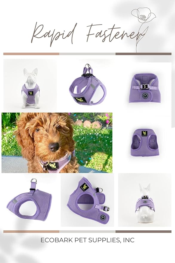 EcoBark Teacup Dog Harness - Step in Luxury Dog Harnesses for Teacup Breed Dogs - Reflective and Adjustable Mini Body Halter Vest -Tiny Soft Mesh Toy Breed Harness (Lavender, XXS)