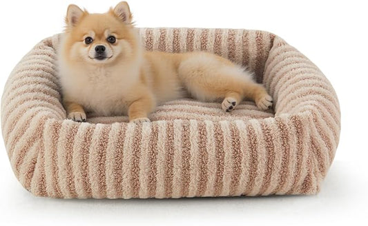 MIXJOY Dog Bed for Medium Sized Dogs, Washable Medium Dog Beds with Removable Cover, Rectangle Pet Beds with Non-Slip Bottom, Warming Calming Dogs Cuddler, 25"x21"x7", Beige