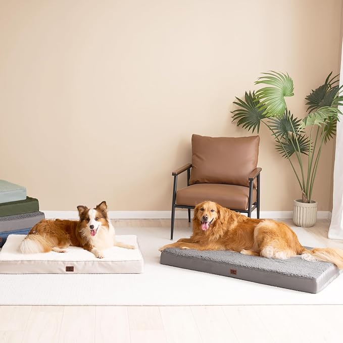 EHEYCIGA Orthopedic XL Dog Beds for Extra Large Dogs with Removable Washable Cover for Crate, Light Grey, 41x27