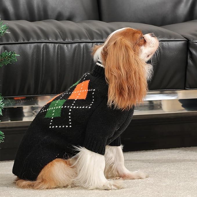 Boy Dog Sweater, Dog Sweaters for Medium Dogs Boy, Winter Warm Pullover, Turtleneck Knit Dog Christmas Sweater with Sleeves, Soft Stretchy Knitwear for Cold Weather, Holidays - Black M