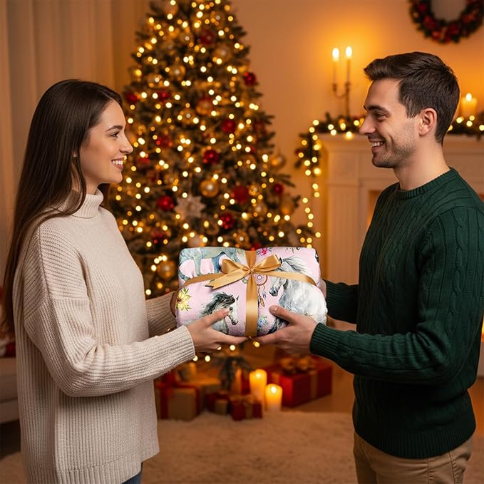 Horse Blanket for Girls Women, Soft Flannel Fleece Throw Gifts, Lightweight Cozy Pink Horse Decor Blanket 50"x60"