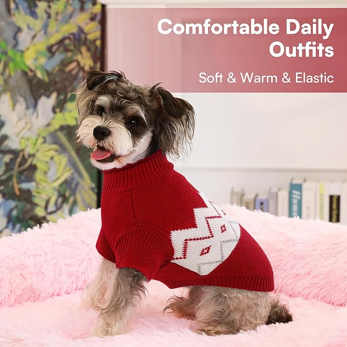 Queenmore Warm Dog Sweater, Soft Pet Knitwear, Knitted Pullover, Vlentines Day Gifts Winter Pet Clothes for Small Medium Dogs Cats