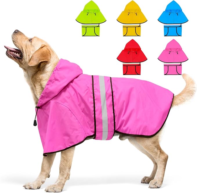 Weesiber Dog Raincoat, Waterproof Dog Rain Jacket with Leash Hole, Lightweight Reflective Pet Rain Coat for Walking (XL, Pink)