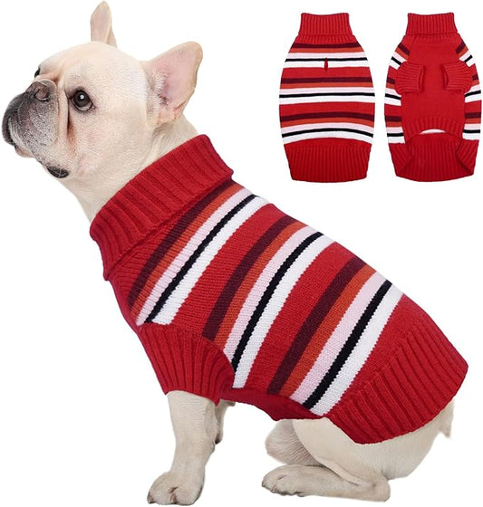 Kuoser Striped Dog Sweater | Medium Dog Cozy Turtleneck, Stripe Design, Warm Walks, Pup Likes, Owner Relies, Red M