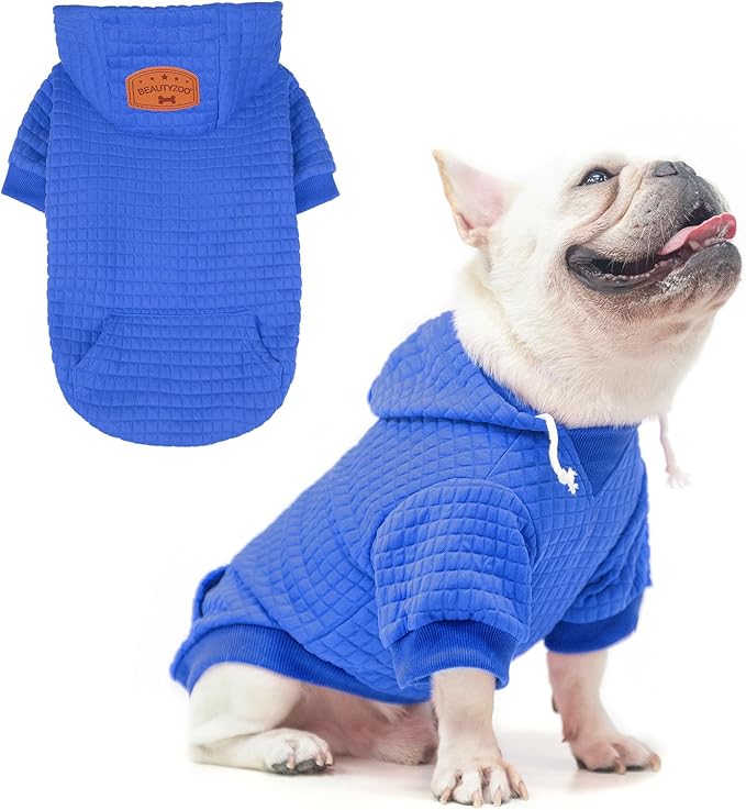 BEAUTYZOO Small Dog Hoodie Sweater with Pockets, Dog Clothes for Small Medium Dogs Boy Girl, Waffle-like Laminated Cotton Pet Coats with Hat and Leash Hole, All Weather Coat for Puppy Doggie Chihuahua