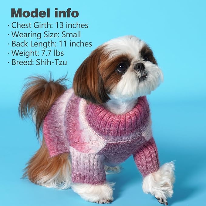 KYEESE Dog Sweater Cable Knit Thick Fuzzy Dog Knitwear Turtleneck Warm with Sleeves Dogs Clothes Gradient Color, Purple, XLarge