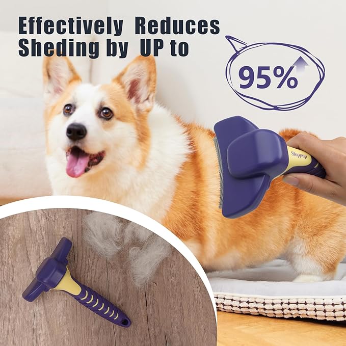 HOP Dog Deshedding Brush for Short Haired Dogs Cats Pets Professional Deshedding Tool Anti-Slip Handle & Detachable Head Highly Effective Deshedder Grooming Home of Paws