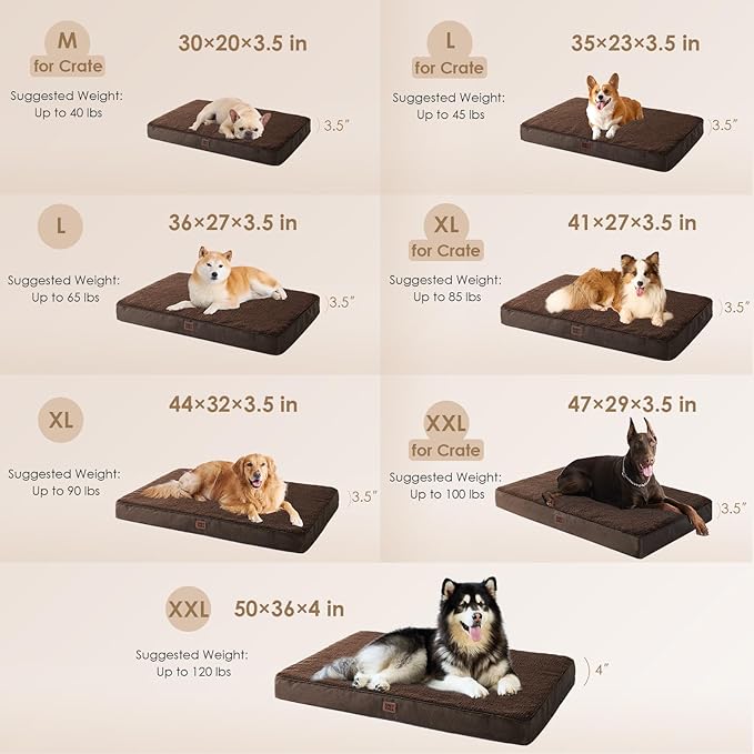 EHEYCIGA Orthopedic Medium Dog Beds for Small Dogs with Removable Washable Cover for Crate, Brown, 30x20
