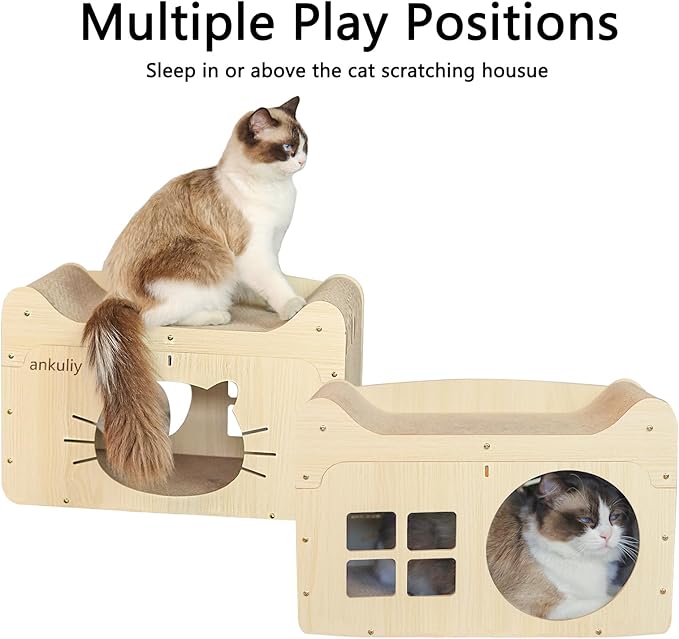 Cat Scratcher House,20x10.6x13.4 Cardboard Cat House,Large Scratch House for Indoor Cats,Scratchable in and Out,Suitable for 2 Cats Household,Anti-Scratch and Protect Couch,Easy to Assemble,Sturdy