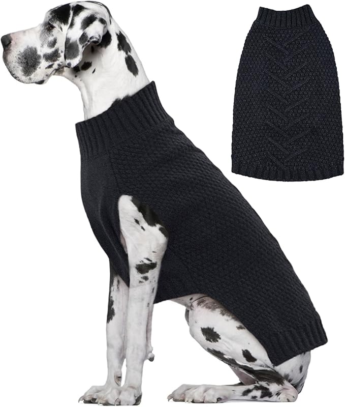 IECOii Big Dog Sweater, XXXXL Dog Sweaters for Extra Large Dogs, Cold Weather Winter Sweaters for Large Size Dogs, Warm Fall Knitwear, Doberman,Great Dane Sweater, Darkgrey - 4XL