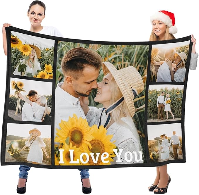 Custom Blanket with Photo, Personalized Blanket, Customized Photo Blankets, Customizable Blankets, Personalized Anniversary Birthday Gifts for Women Men Girlfriend Boyfriend Couple