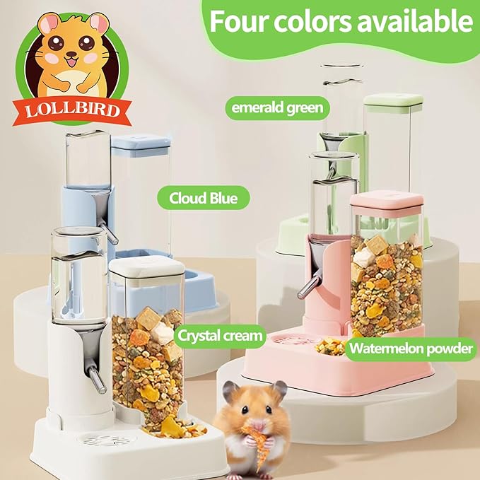2-in-1 Hamster Water Bottle & Enhanced Food Dispenser - 35% Larger Food Capacity, Leak-Proof Design for Glass Tanks/Wire Cages Small Animal Accessories (Green, 4.9IN+5.1IN+5.7)