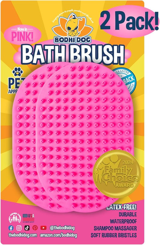 Bodhi Dog Shampoo Brush - Pet Grooming & Bath Supplies for Dogs and Cats - Bath Brush for Long & Short Hair - Premium Scrubber for Shower, Bathing & Massage (Two Pack, Pink)